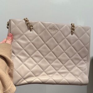 Kate Spade Quilted Beige Shoulder Bag with Gold Chain